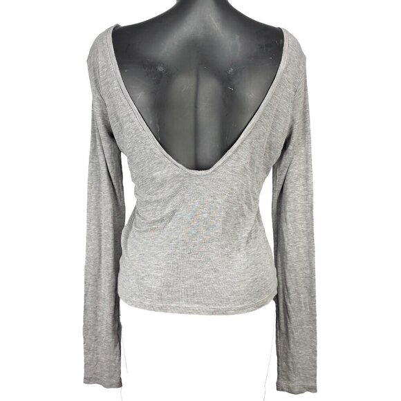 H&M Modal Low-Cut Back Minimalist Long Sleeves Grey Spring T-Shirt Top Sizeβ 6 - Picture 3 of 5